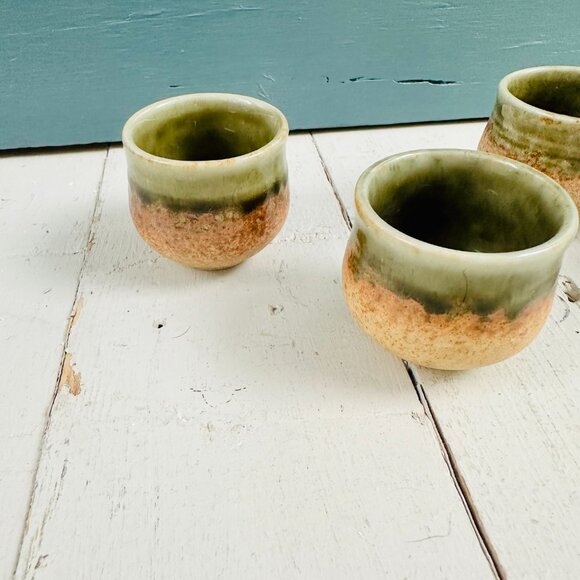 Ochoko cups, set of four, Japanese mino wear sake cups, blue and brown ceramic - Picture 2 of 10